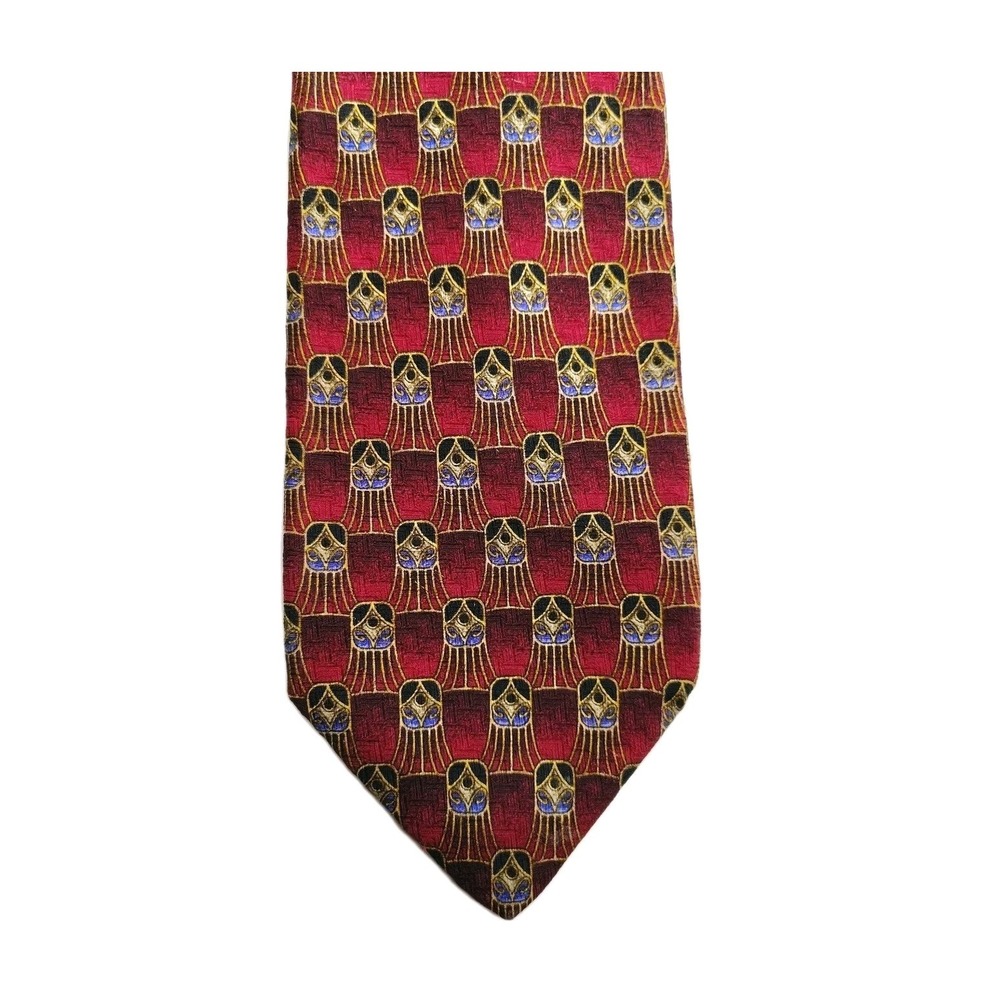ROBERT TALBOTT Studio Men's Silk Necktie USA Designer Damask Blue Red Yellow EUC
